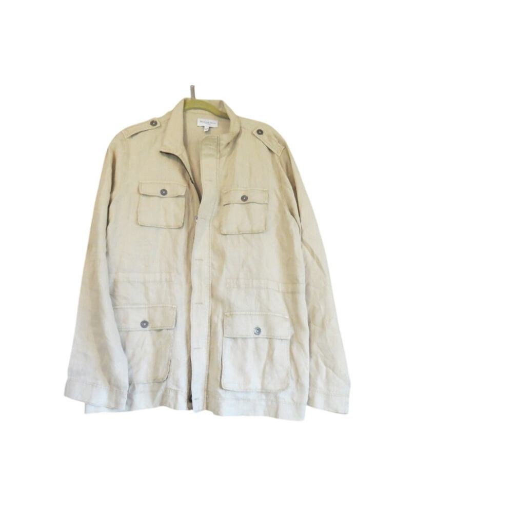 Michael Stars Linen Utility Field Jacket Safari Military Tie Waist Women's L